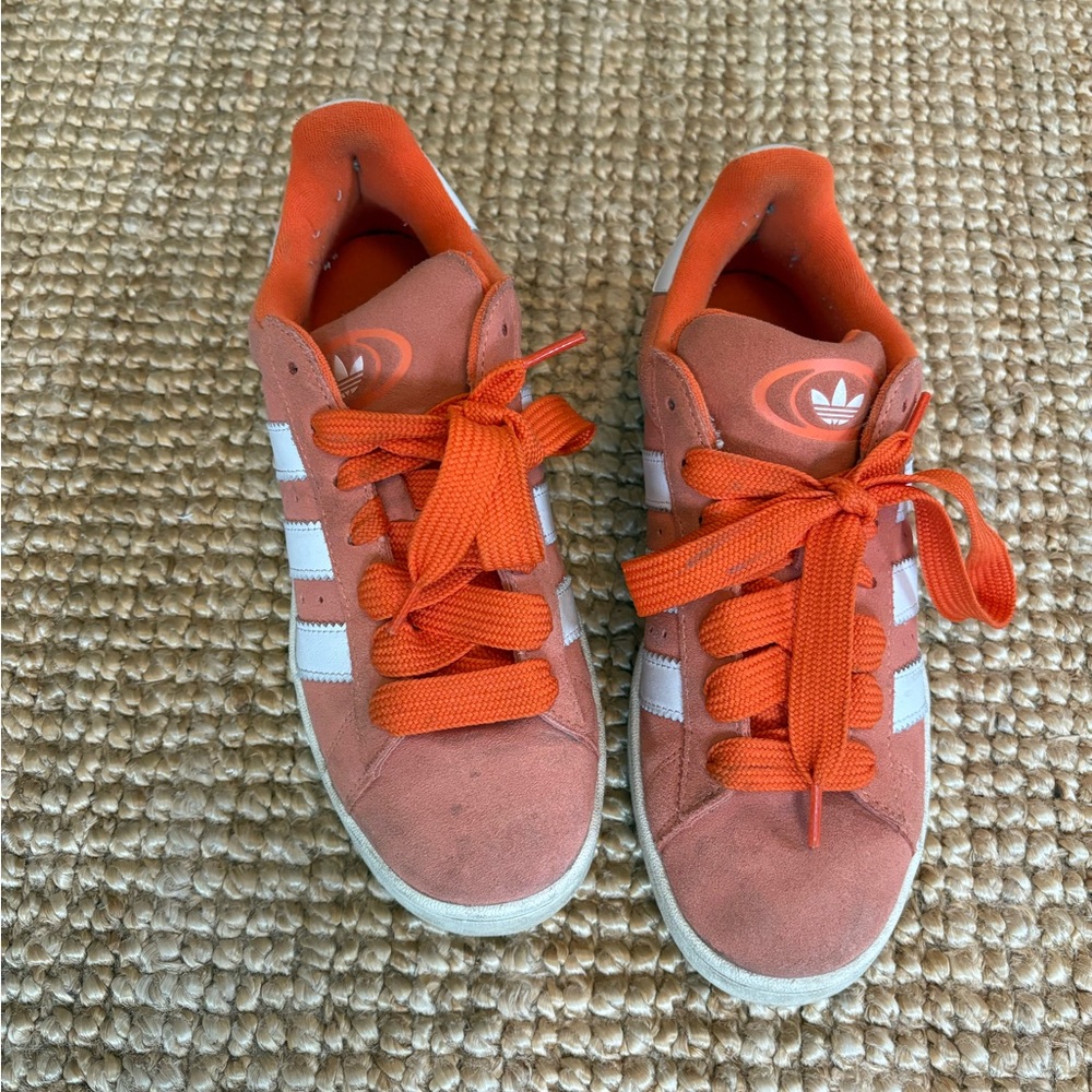 Adidas Orange Suede Sneakers with White Stripes